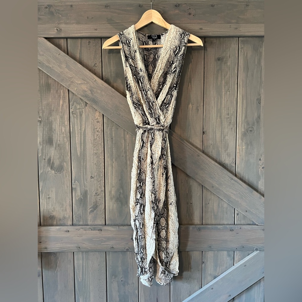 Sleeveless Wrap Dress | Tan & Black Snakeskin | M